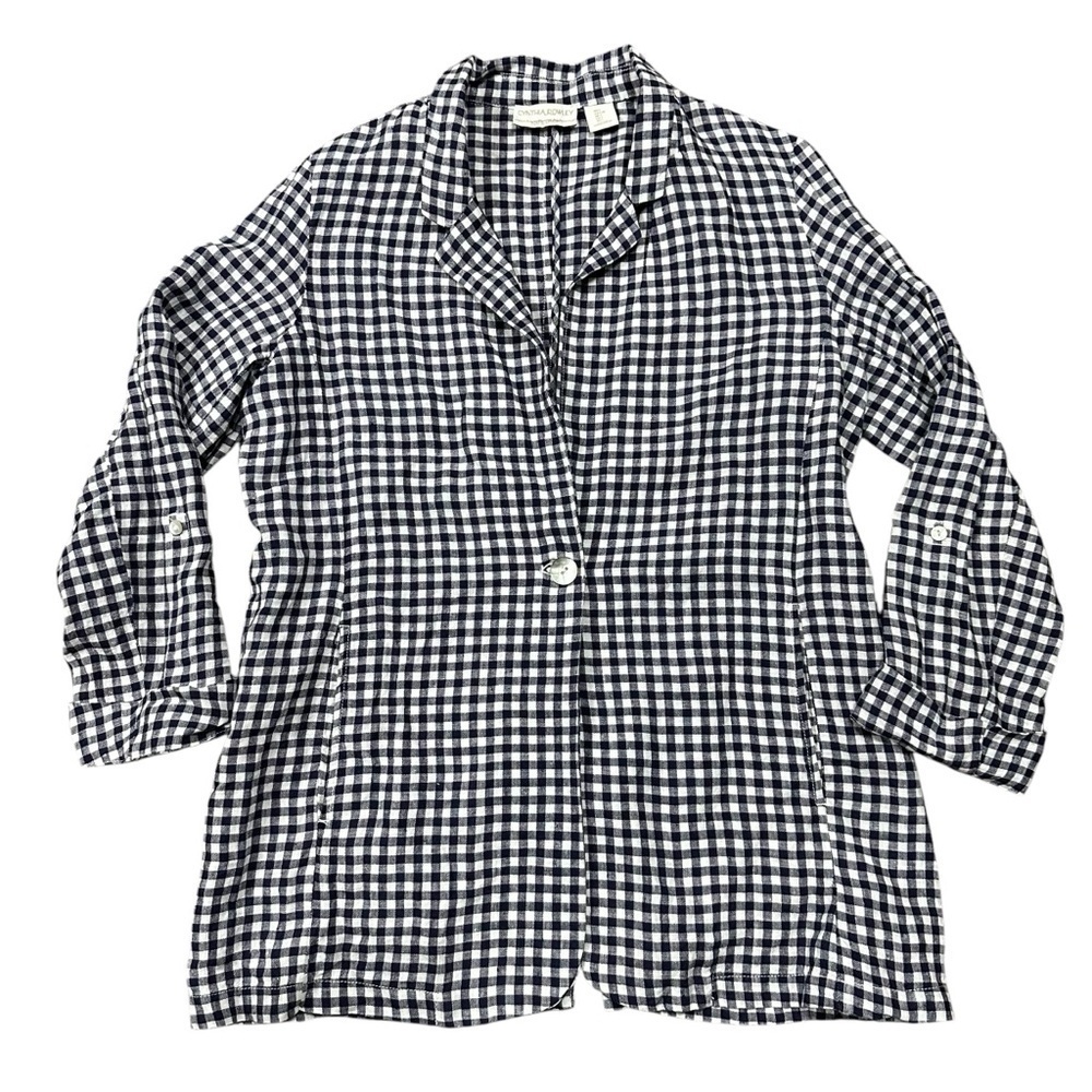 Cynthia Rowley 100% Line Blue White Gingham Checked Lightweight Blazer Jacket L